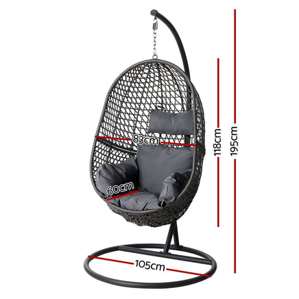 Gardeon Outdoor Egg Swing Chair Wicker Rattan Furniture Pod Stand Cushion Black Furniture Kings Warehouse 