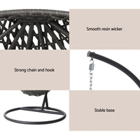 Gardeon Outdoor Egg Swing Chair Wicker Rattan Furniture Pod Stand Cushion Black Furniture Kings Warehouse 