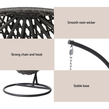 Gardeon Outdoor Egg Swing Chair Wicker Rattan Furniture Pod Stand Cushion Black Furniture Kings Warehouse 