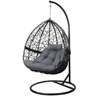 Gardeon Outdoor Egg Swing Chair Wicker Rattan Furniture Pod Stand Cushion Grey Furniture Kings Warehouse 
