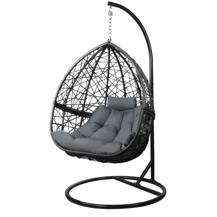 Gardeon Outdoor Egg Swing Chair Wicker Rattan Furniture Pod Stand Cushion Grey Furniture Kings Warehouse 