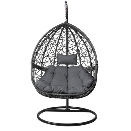 Gardeon Outdoor Egg Swing Chair Wicker Rattan Furniture Pod Stand Cushion Grey Furniture Kings Warehouse 