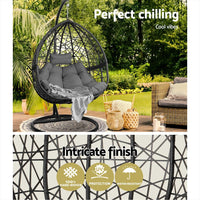 Gardeon Outdoor Egg Swing Chair Wicker Rattan Furniture Pod Stand Cushion Grey Furniture Kings Warehouse 
