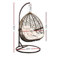 Gardeon Outdoor Egg Swing Chair Wicker Rattan Furniture Pod Stand Cushion Latte Furniture Kings Warehouse 