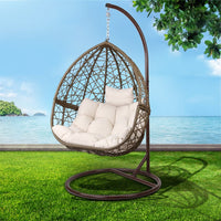 Gardeon Outdoor Egg Swing Chair Wicker Rattan Furniture Pod Stand Cushion Latte Furniture Kings Warehouse 