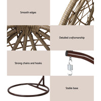 Gardeon Outdoor Egg Swing Chair Wicker Rattan Furniture Pod Stand Cushion Latte Furniture Kings Warehouse 