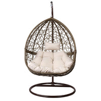 Gardeon Outdoor Egg Swing Chair Wicker Rattan Furniture Pod Stand Cushion Latte Furniture Kings Warehouse 