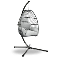 Gardeon Outdoor Egg Swing Chair Wicker Rope Furniture Pod Stand Cushion Grey Furniture Kings Warehouse 
