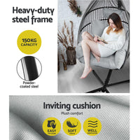 Gardeon Outdoor Egg Swing Chair Wicker Rope Furniture Pod Stand Cushion Grey Furniture Kings Warehouse 