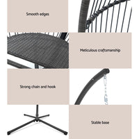 Gardeon Outdoor Egg Swing Chair Wicker Rope Furniture Pod Stand Cushion Grey Furniture Kings Warehouse 