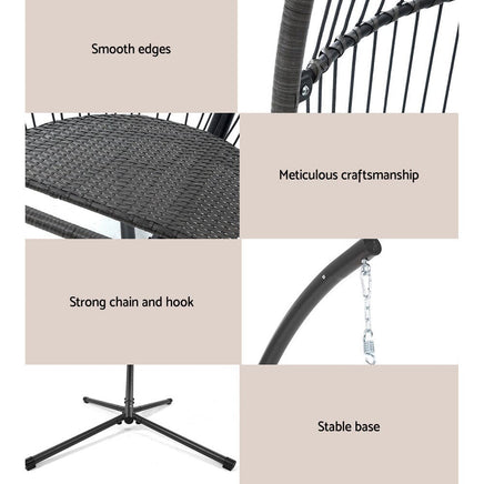Gardeon Outdoor Egg Swing Chair Wicker Rope Furniture Pod Stand Cushion Grey Furniture Kings Warehouse 