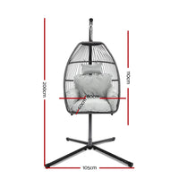 Gardeon Outdoor Egg Swing Chair Wicker Rope Furniture Pod Stand Cushion Grey Furniture Kings Warehouse 