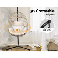 Gardeon Outdoor Egg Swing Chair Wicker Rope Furniture Pod Stand Foldable Yellow Furniture Kings Warehouse 