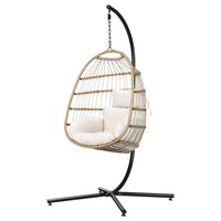 Gardeon Outdoor Egg Swing Chair Wicker Rope Furniture Pod Stand Foldable Yellow Furniture Kings Warehouse 