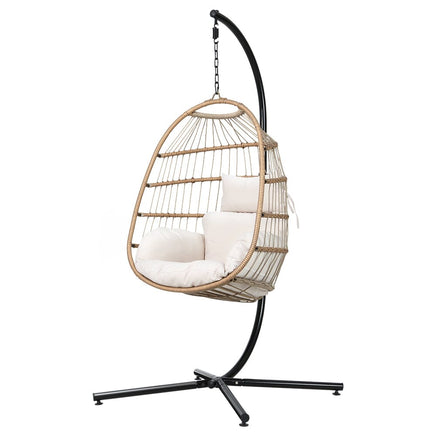 Gardeon Outdoor Egg Swing Chair Wicker Rope Furniture Pod Stand Foldable Yellow Furniture Kings Warehouse 