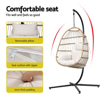 Gardeon Outdoor Egg Swing Chair Wicker Rope Furniture Pod Stand Foldable Yellow Furniture Kings Warehouse 