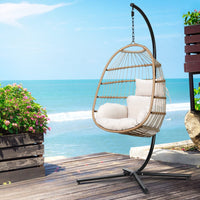 Gardeon Outdoor Egg Swing Chair Wicker Rope Furniture Pod Stand Foldable Yellow Furniture Kings Warehouse 