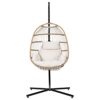 Gardeon Outdoor Egg Swing Chair Wicker Rope Furniture Pod Stand Foldable Yellow Furniture Kings Warehouse 