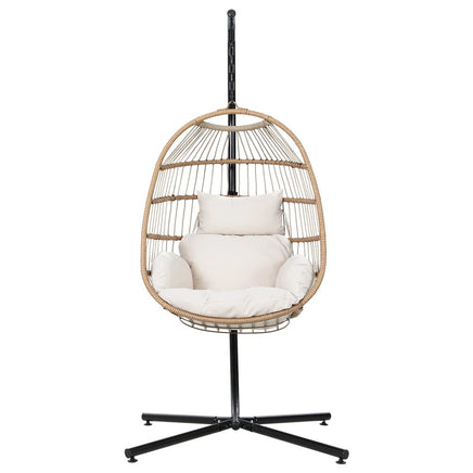 Gardeon Outdoor Egg Swing Chair Wicker Rope Furniture Pod Stand Foldable Yellow Furniture Kings Warehouse 