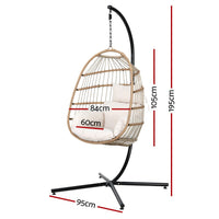 Gardeon Outdoor Egg Swing Chair Wicker Rope Furniture Pod Stand Foldable Yellow Furniture Kings Warehouse 