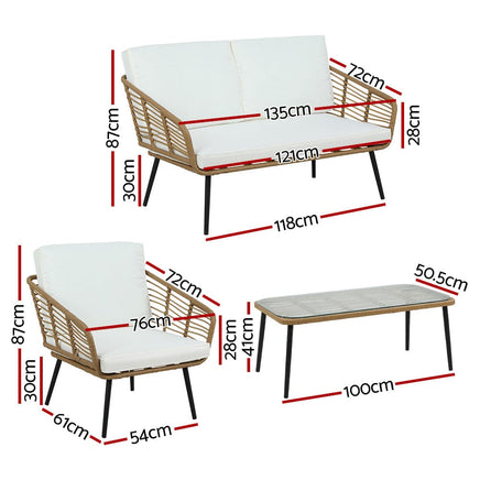 Gardeon Outdoor Furniture Sofa Set 4 Piece Rattan Lounge Set Table Chairs Kings Warehouse 