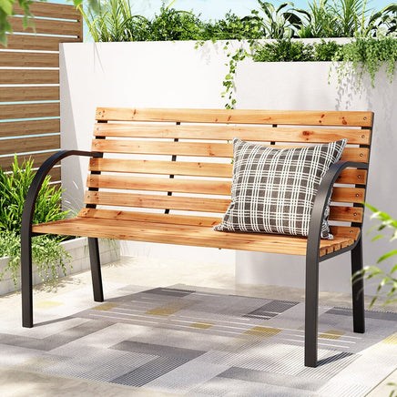Gardeon Outdoor Garden Bench Seat 120cm Wooden Steel 2 Seater Patio Furniture Natural Furniture Kings Warehouse 