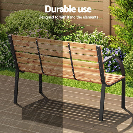 Gardeon Outdoor Garden Bench Seat 120cm Wooden Steel 2 Seater Patio Furniture Natural Furniture Kings Warehouse 