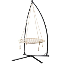 Gardeon Outdoor Hammock Chair with Stand 100cm - Cream Summer Sale Kings Warehouse