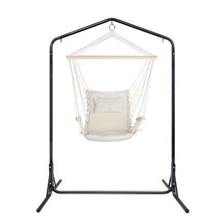 Gardeon Outdoor Hammock Chair with Stand Swing Hanging Hammock Garden Cream Big Discounts on Christmas Entertaining Kings Warehouse 