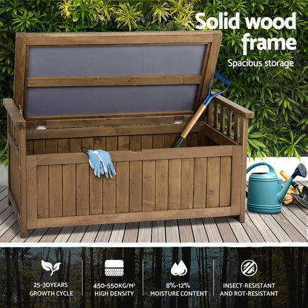 Gardeon Outdoor Storage Bench Box Wooden Garden Toy Tool Sheds Patio Furniture Brown Furniture Kings Warehouse 