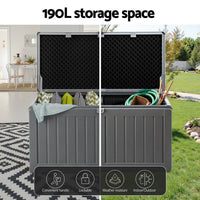 Gardeon Outdoor Storage Box 190L Container Lockable Garden Bench Tool Shed Black Furniture Kings Warehouse 