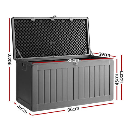 Gardeon Outdoor Storage Box 190L Container Lockable Garden Bench Tool Shed Black Furniture Kings Warehouse 