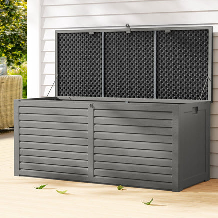 Gardeon Outdoor Storage Box 490L Container Lockable Garden Bench Tools Toy Shed Black Furniture Kings Warehouse 