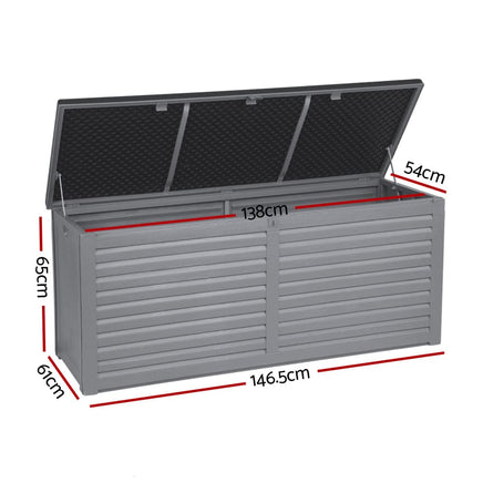 Gardeon Outdoor Storage Box 490L Container Lockable Garden Bench Tools Toy Shed Black Furniture Kings Warehouse 