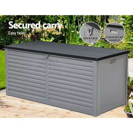 Gardeon Outdoor Storage Box 490L Container Lockable Garden Bench Tools Toy Shed Black Furniture Kings Warehouse 