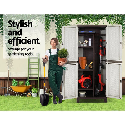 Gardeon Outdoor Storage Cabinet Box 173cm Lockable Cupboard Sheds Adjustable Rattan Beige Home & Garden Kings Warehouse 