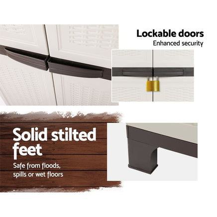 Gardeon Outdoor Storage Cabinet Box 173cm Lockable Cupboard Sheds Adjustable Rattan Beige Home & Garden Kings Warehouse 