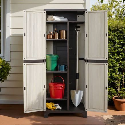 Gardeon Outdoor Storage Cabinet Box 173cm Lockable Cupboard Sheds Garage Adjustable Beige Home & Garden Kings Warehouse 