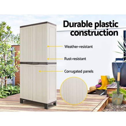 Gardeon Outdoor Storage Cabinet Box 173cm Lockable Cupboard Sheds Garage Adjustable Beige Home & Garden Kings Warehouse 