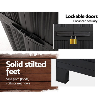 Gardeon Outdoor Storage Cabinet Box 173cm Lockable Cupboard Sheds Garage Adjustable Black Home & Garden Kings Warehouse 