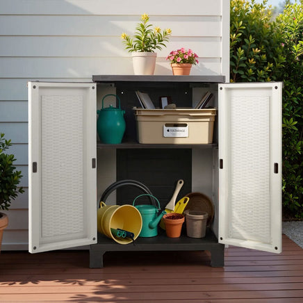 Gardeon Outdoor Storage Cabinet Box 92cm Lockable Cupboard Sheds Adjustable Rattan Beige Home & Garden Kings Warehouse 