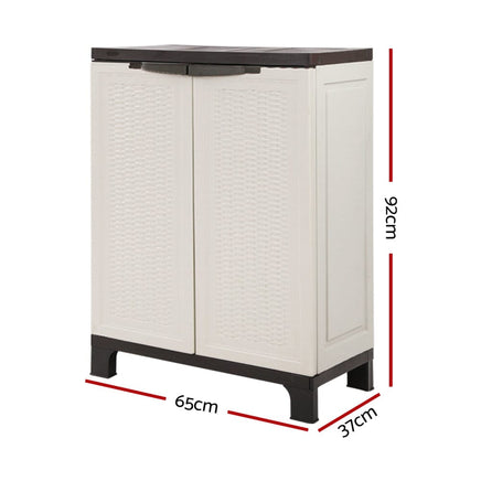 Gardeon Outdoor Storage Cabinet Box 92cm Lockable Cupboard Sheds Adjustable Rattan Beige Home & Garden Kings Warehouse 