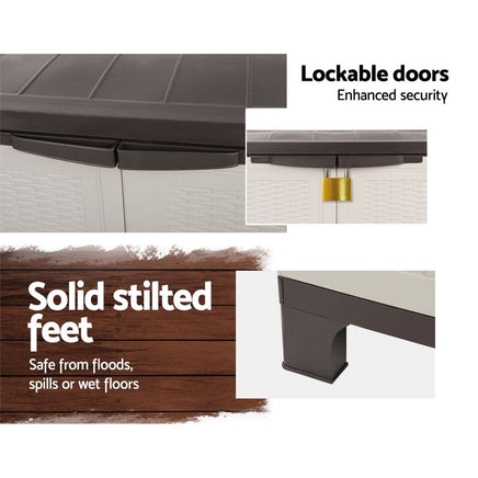 Gardeon Outdoor Storage Cabinet Box 92cm Lockable Cupboard Sheds Adjustable Rattan Beige Home & Garden Kings Warehouse 