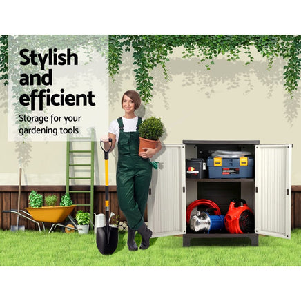 Gardeon Outdoor Storage Cabinet Box 92cm Lockable Cupboard Sheds Garage Adjustable Beige Home & Garden Kings Warehouse 