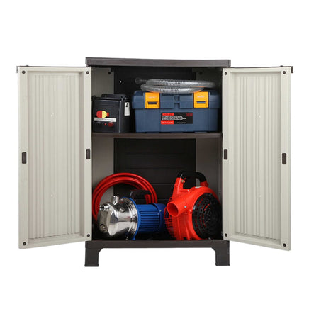 Gardeon Outdoor Storage Cabinet Box 92cm Lockable Cupboard Sheds Garage Adjustable Beige Home & Garden Kings Warehouse 