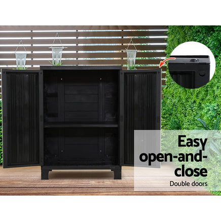 Gardeon Outdoor Storage Cabinet Box 92cm Lockable Cupboard Sheds Garage Adjustable Black Home & Garden Kings Warehouse 