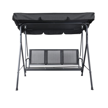 Gardeon Outdoor Swing Chair Garden Bench Furniture Canopy 3 Seater Mesh Black Furniture Kings Warehouse 