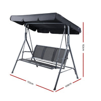 Gardeon Outdoor Swing Chair Garden Bench Furniture Canopy 3 Seater Mesh Black Furniture Kings Warehouse 