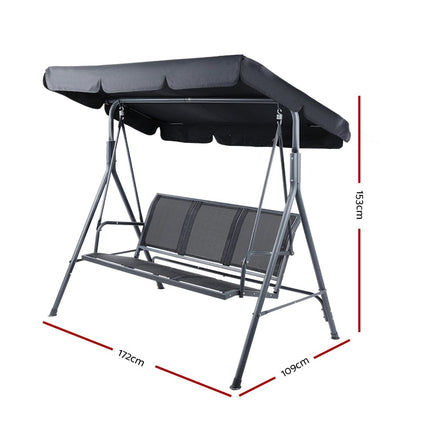 Gardeon Outdoor Swing Chair Garden Bench Furniture Canopy 3 Seater Mesh Black Furniture Kings Warehouse 