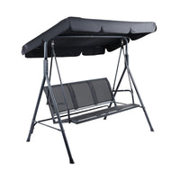 Gardeon Outdoor Swing Chair Garden Bench Furniture Canopy 3 Seater Mesh Black Furniture Kings Warehouse 